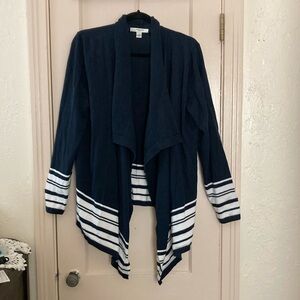 Liz Claiborne New York Women’s L Cardigan Sweater Navy Blue with White Stripe